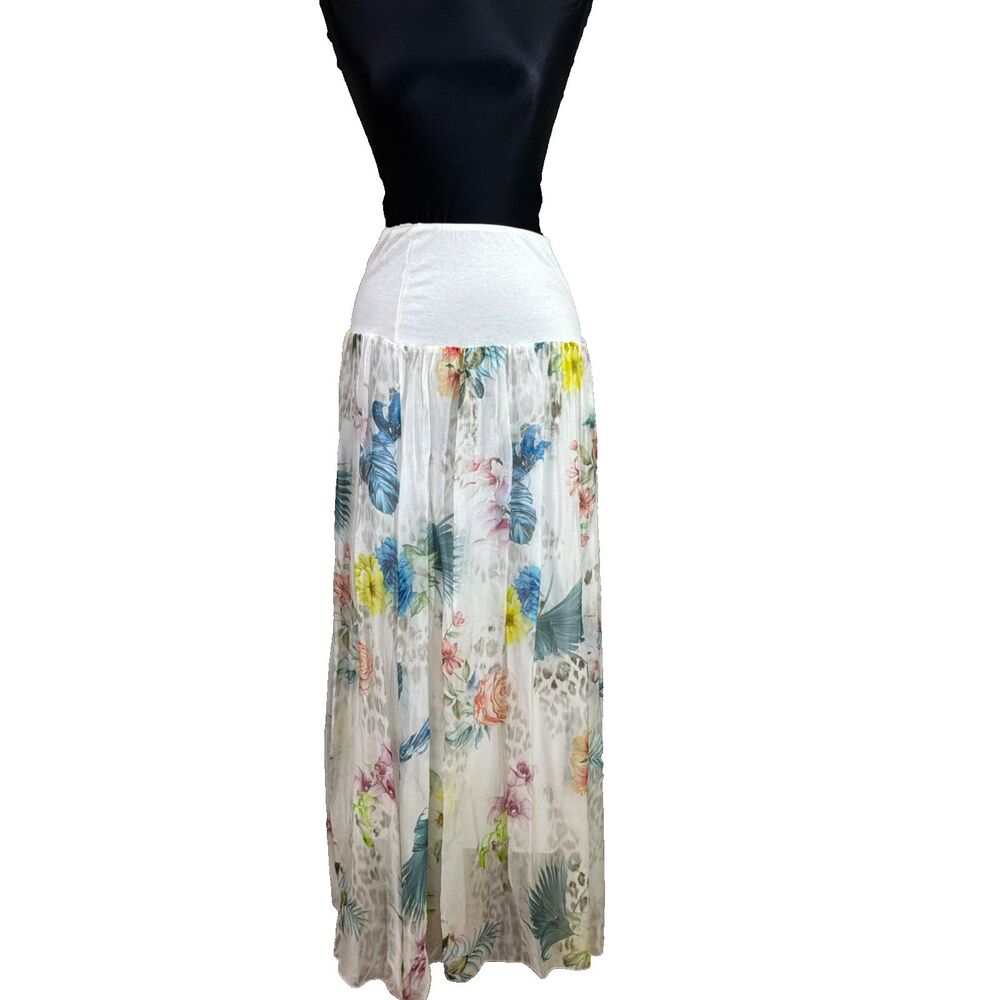 Bella France Maxi Skirt Silk Blend Sz M Italy Floral Boho Fairy Grunge Lined